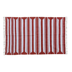 Handwoven Red and White Accent Stripe Cotton Rug with Fringes