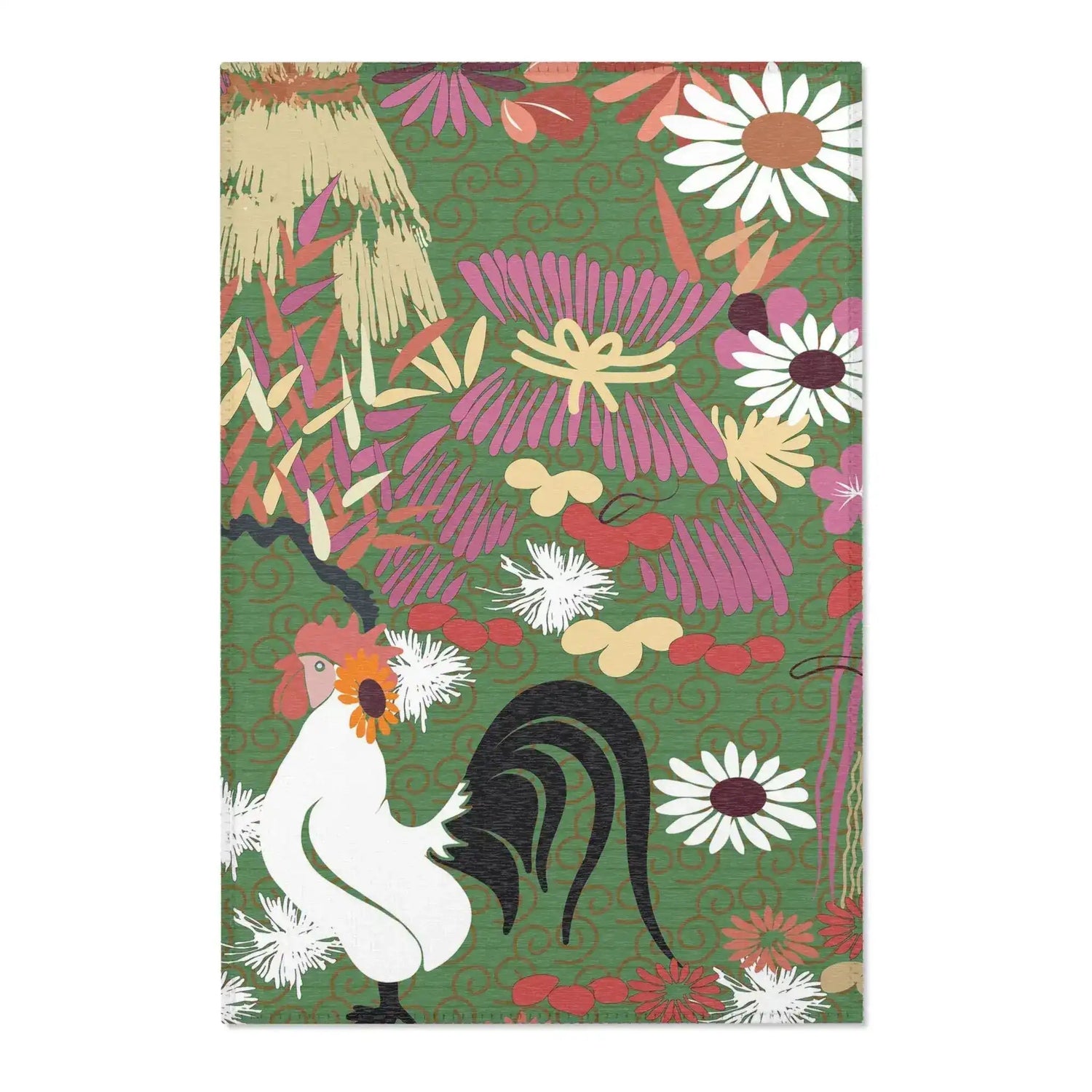 Rooster in Blooming Garden Accent Rug