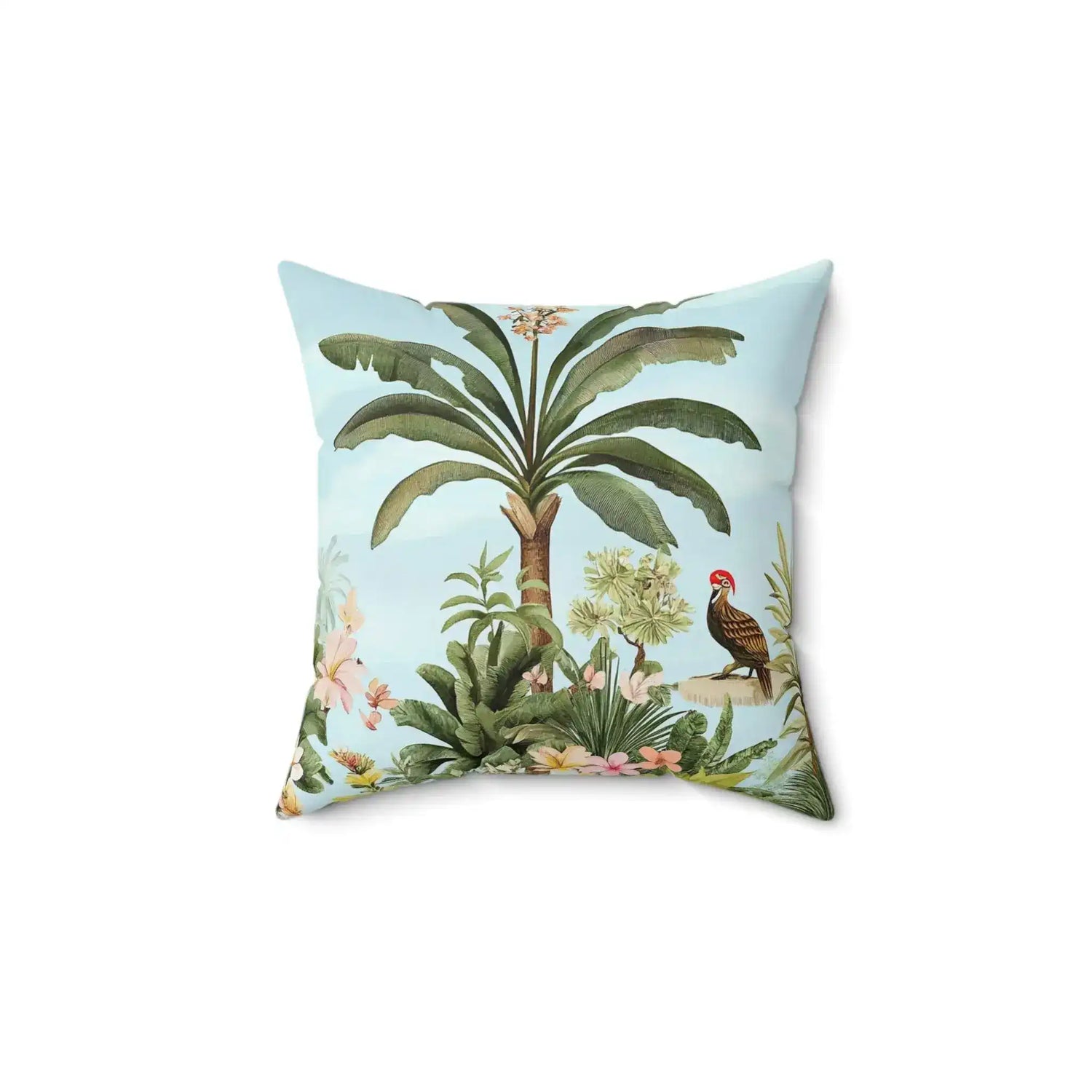 Jungle Bloom Woodpecker Throw Pillow