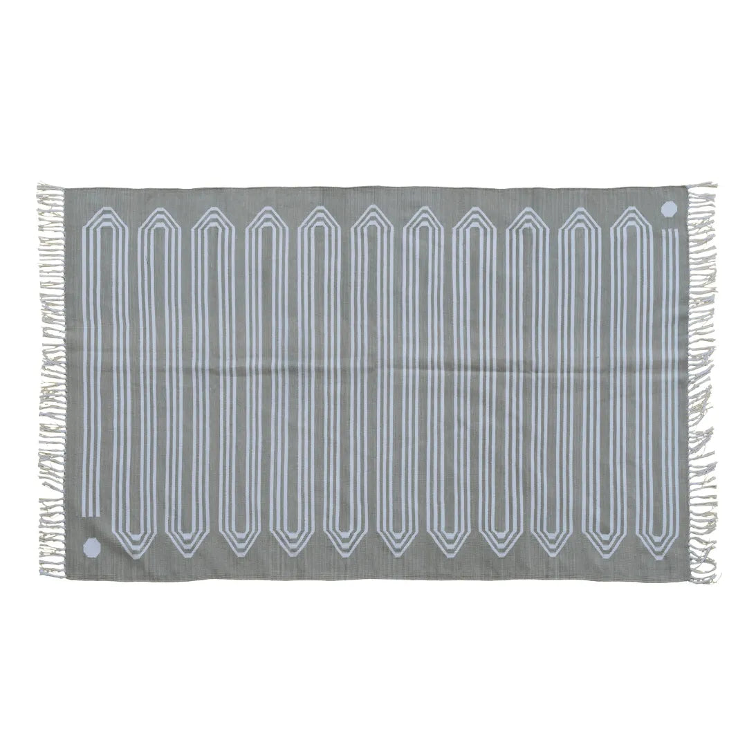 Handwoven Gray Snake Inspired Cotton Rug with Fringes