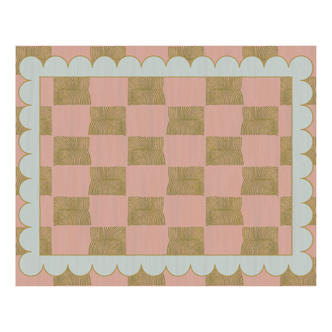 Leaf Checker Scallop Pastel Hand Tufted Rug