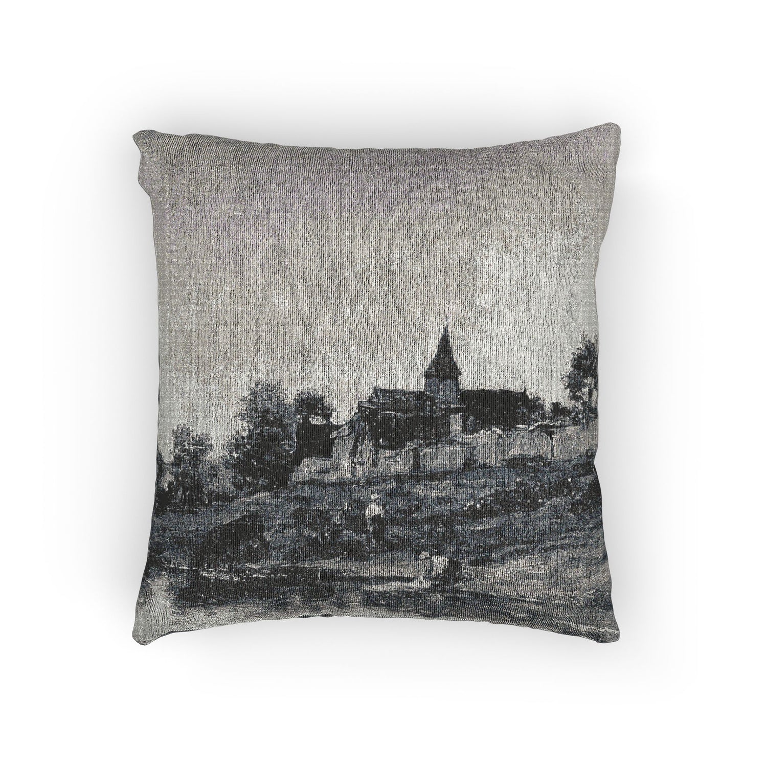 Charles François Daubigny - On the Bank of the Seine at Portejoie | Woven Pillow