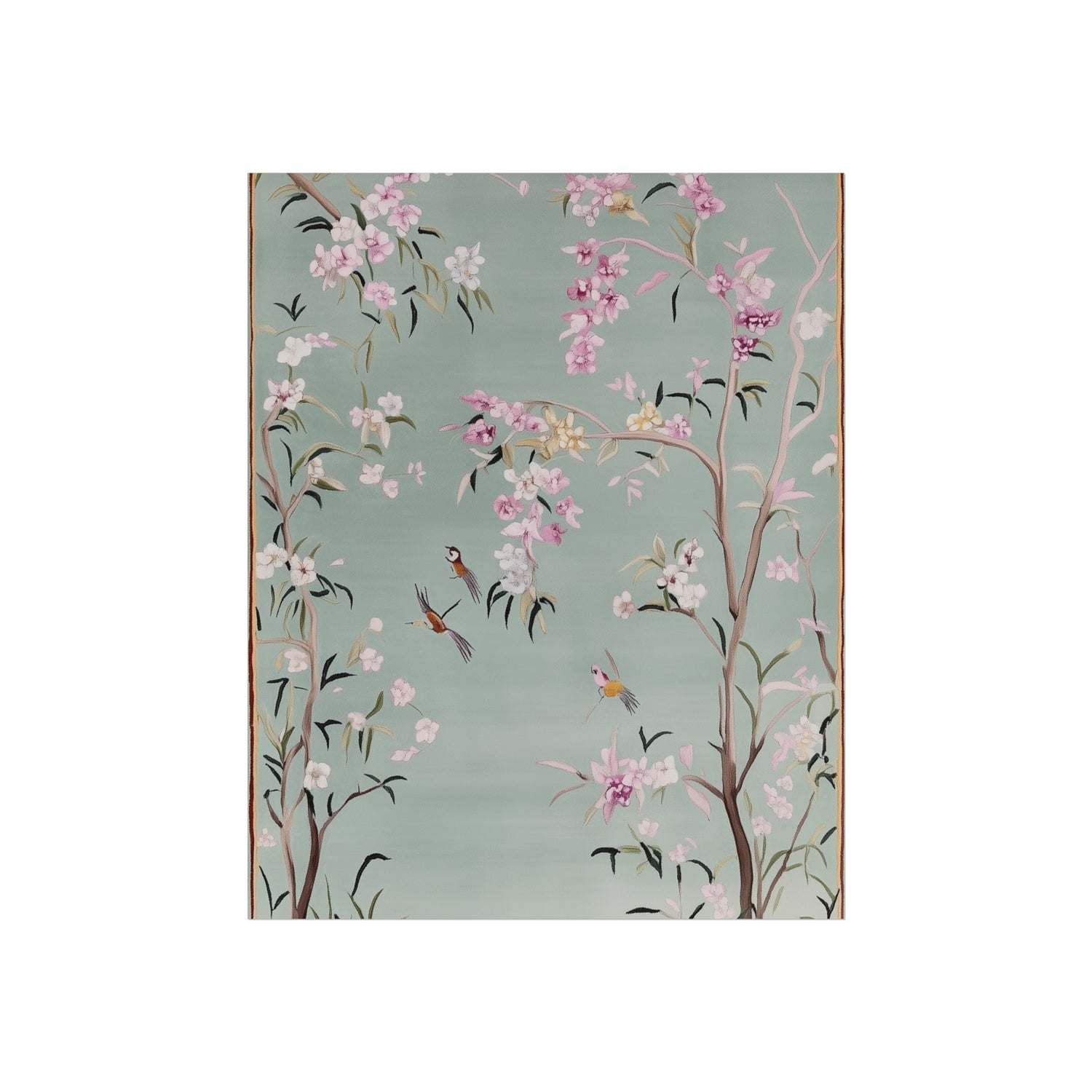 Gray Chinoiserie Birds and Cherry Blossom Fine Art Poster