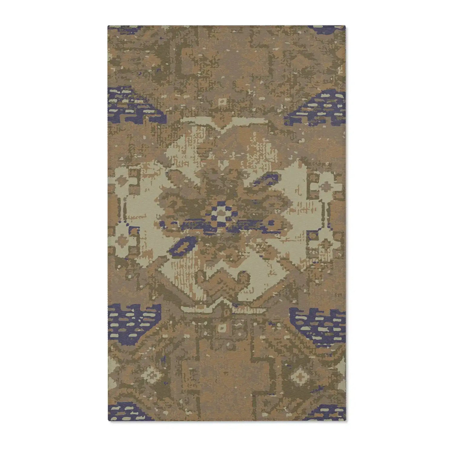 Gold and Navy Distressed Medallion Accent Rug