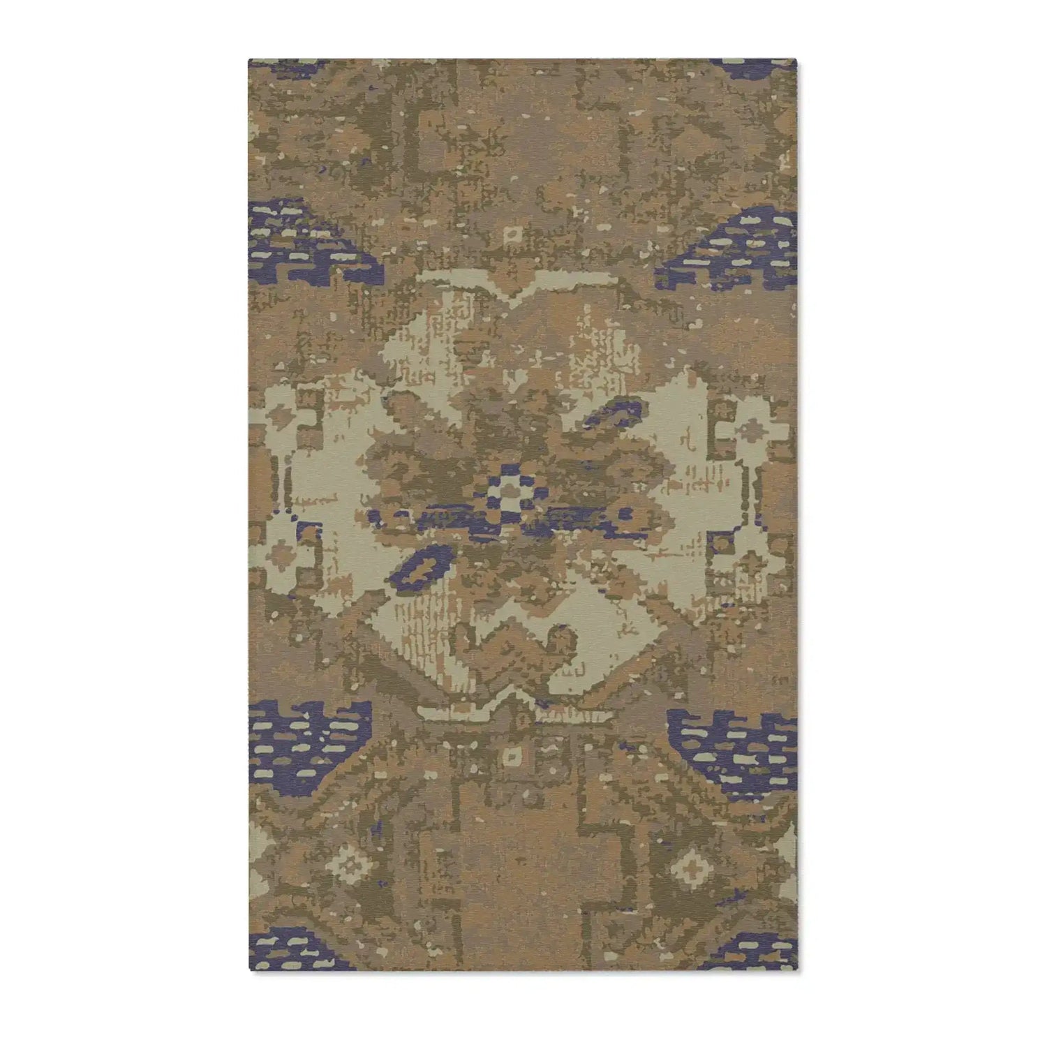 Gold and Navy Distressed Medallion Accent Rug