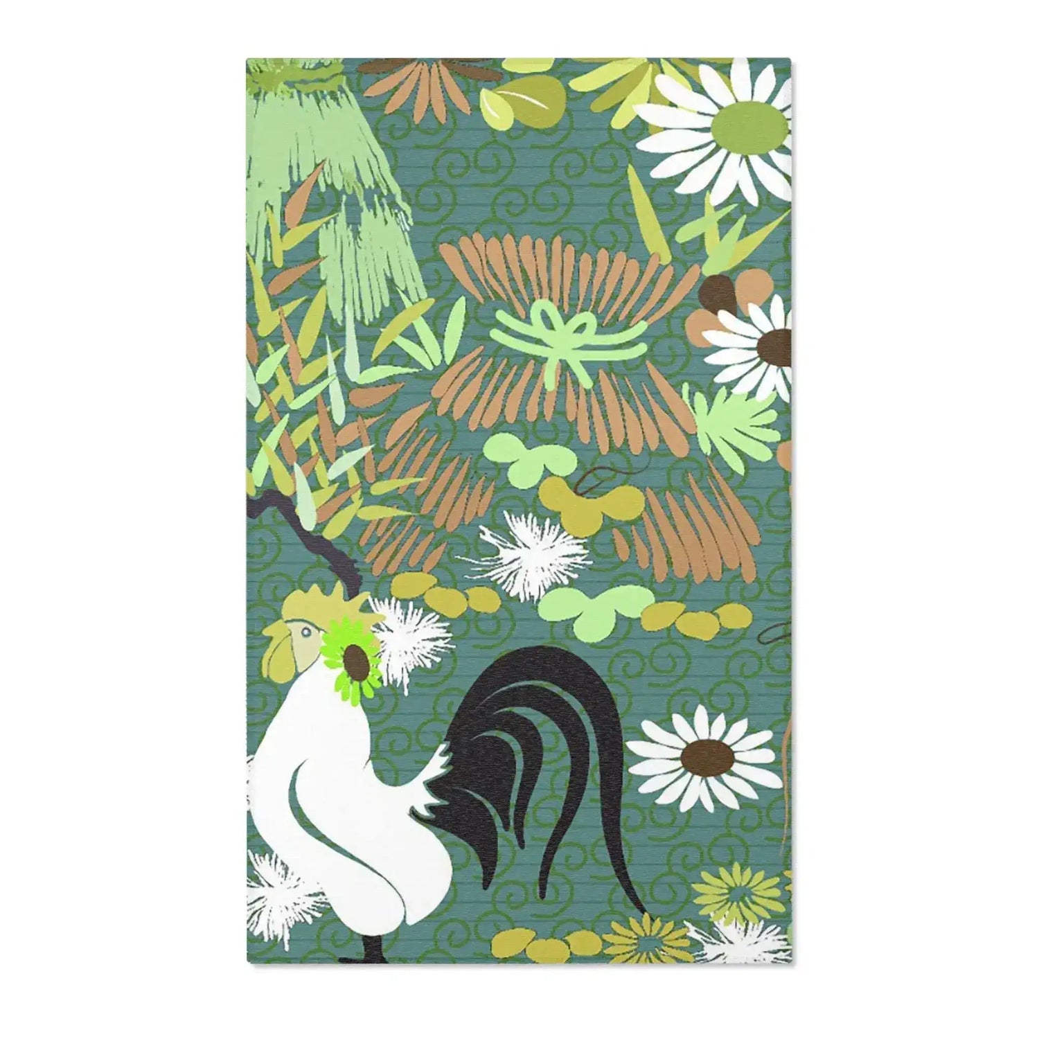 Rooster in Meadow Greens Accent Rug