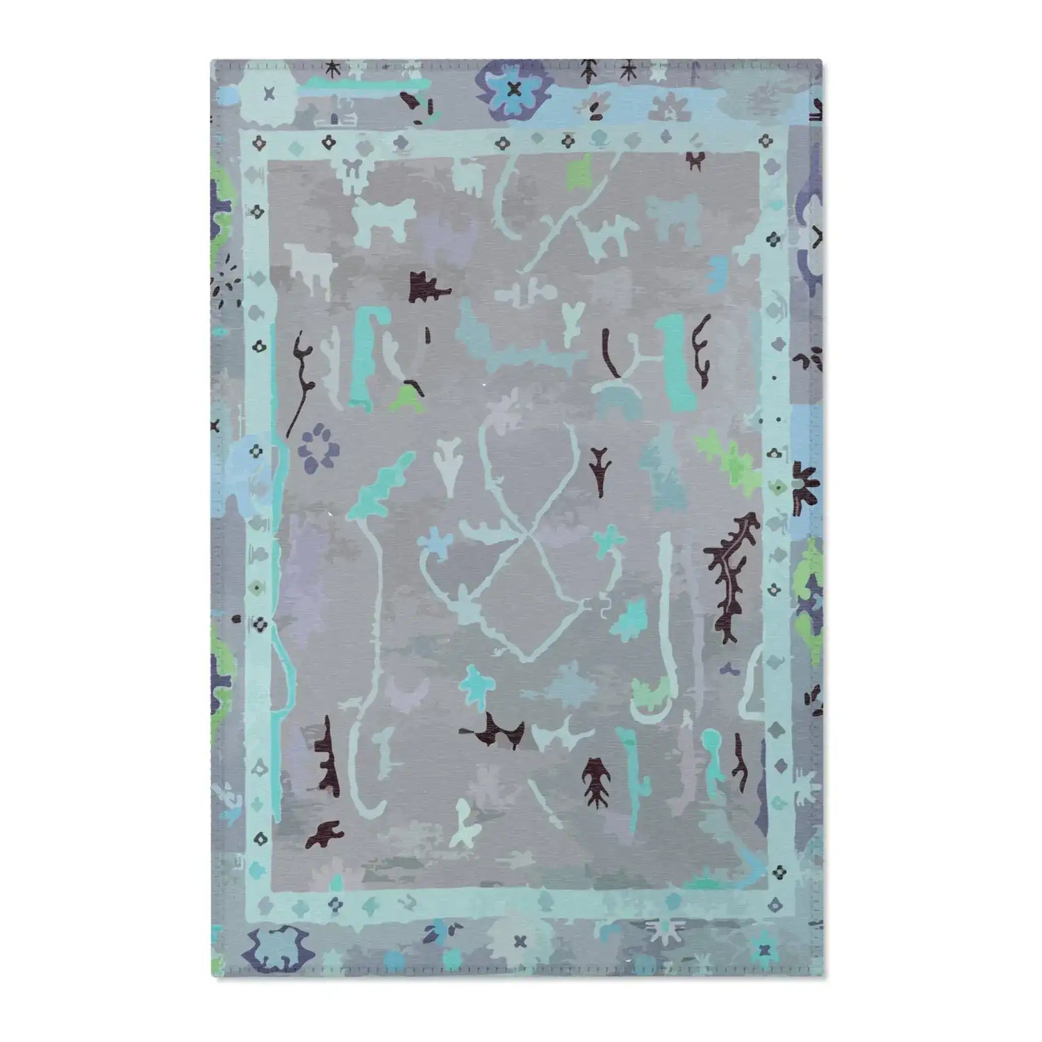 Cool Grey Abstract Tribal Accent Rug