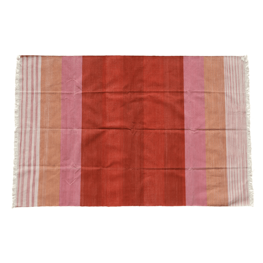 Handwoven Red Ombre Cotton Rug with Fringes