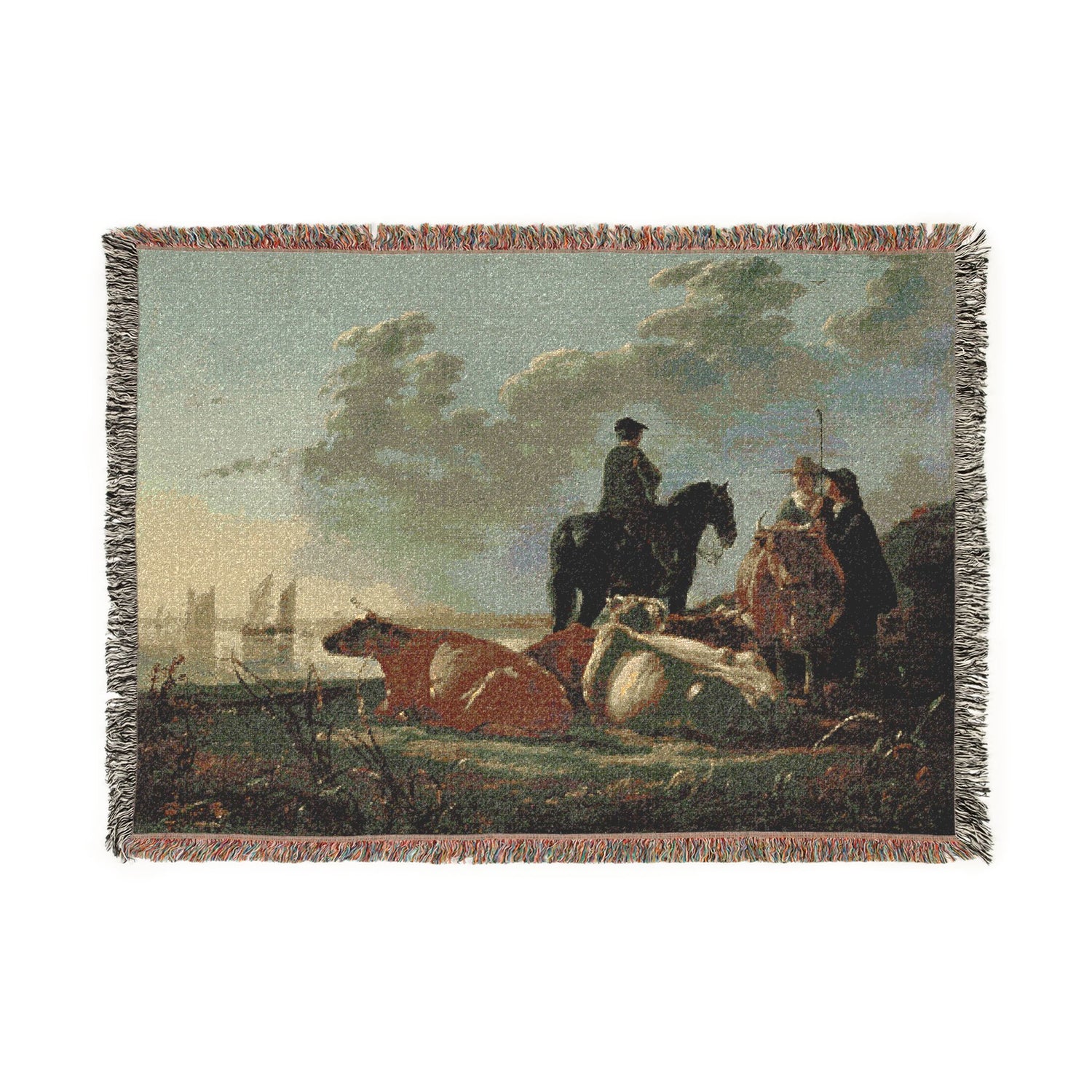 Peasants with Four Cows by the River Merwede - Aelbert Cuyp Tapestry Blanket
