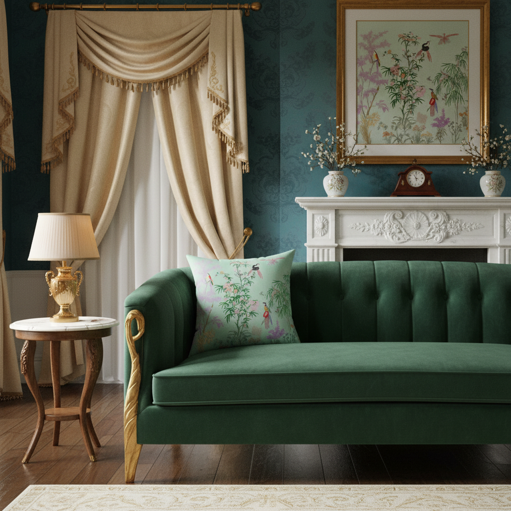 Celadon Paradise Birds Throw Pillow