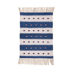 Handwoven Blue and White Stripe Accent Cotton Rug with Fringes