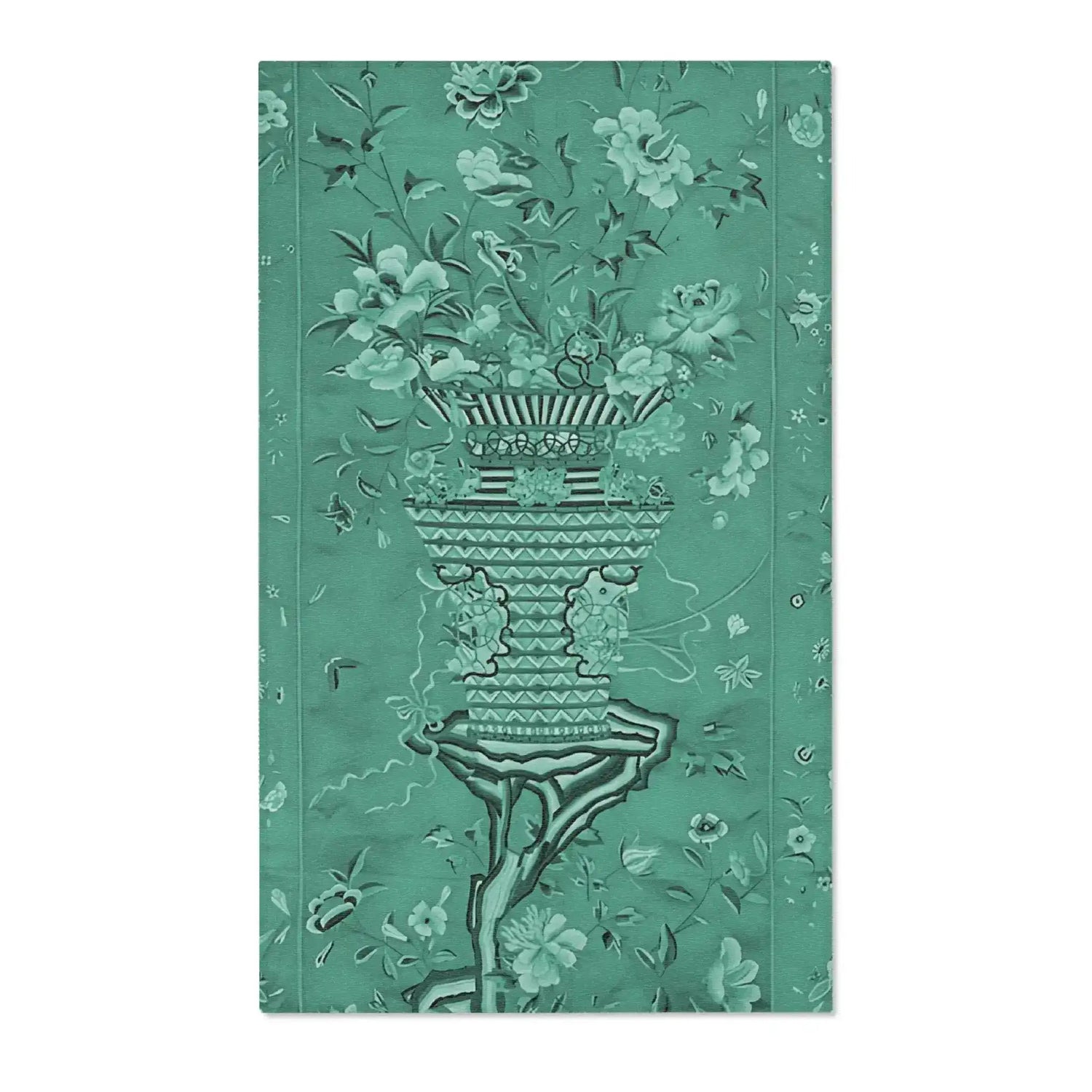 Floral Vase on Emerald Green Accent Rug