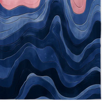 Top view of the Chromatic Currents Hand Tufted Rug, showcasing its abstract design with flowing waves in shades of blue and hints of pink, creating a dynamic visual effect. This area rug adds a touch of artistic elegance to any space.