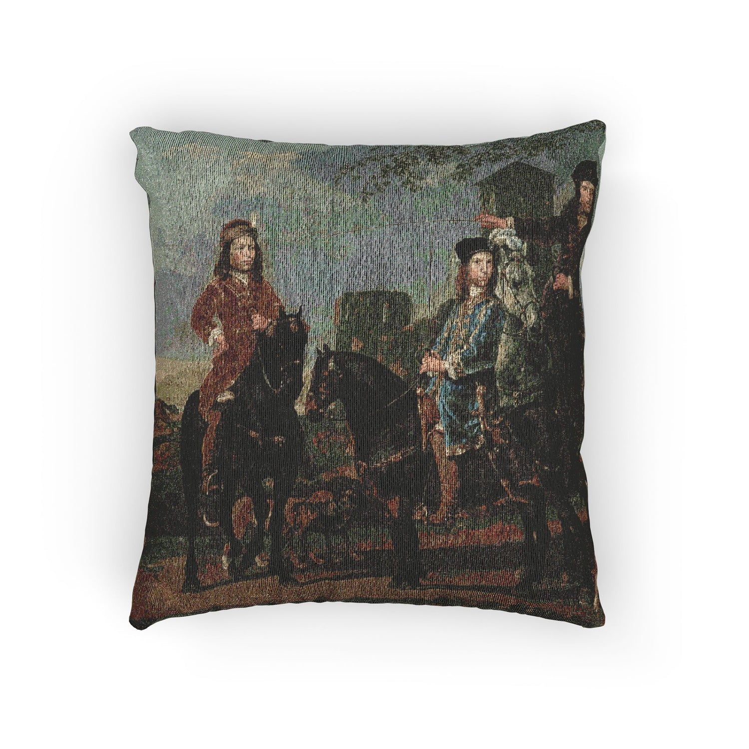 Equestrian Portrait of Cornelis (1639–1680) and Michiel Pompe van Meerdervoort (1638–1653) with Their Tutor and Coachman | Woven Pillow