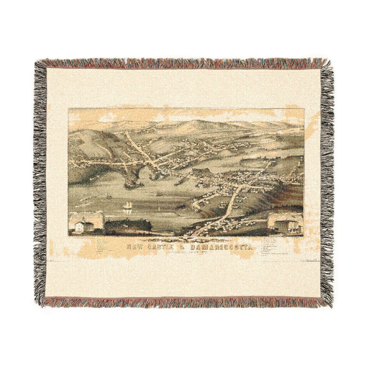 Birds eye view of the villages of New Castle & Damariscotta, Lincoln Co., Maine, 1878 Woven Throw Blanket