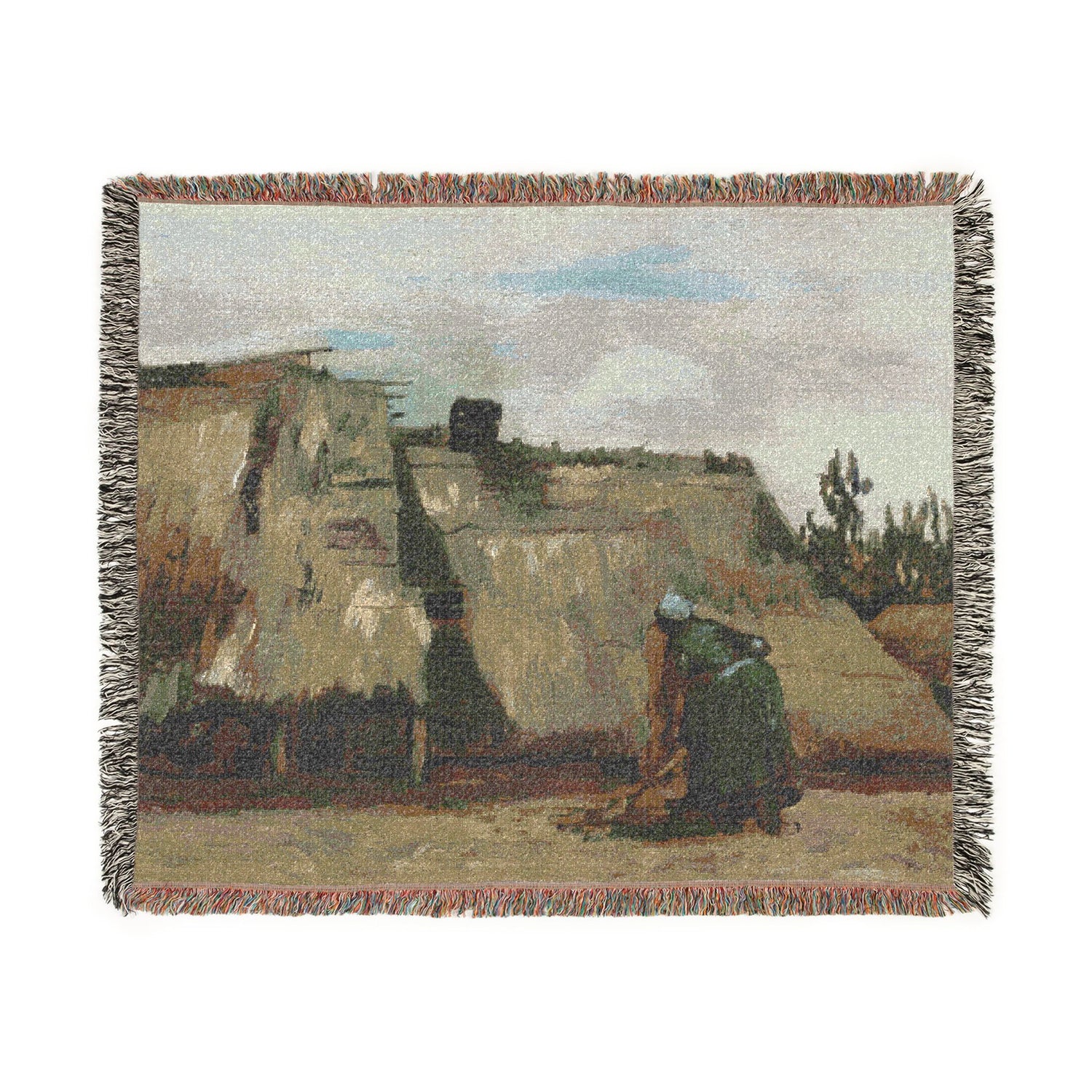 A Peasant Woman Digging in Front of Her Cottage - Vincent van Gogh Tapestry Blanket
