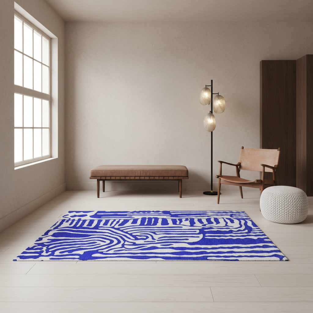 Notebook with blue and white abstract pattern on a white background