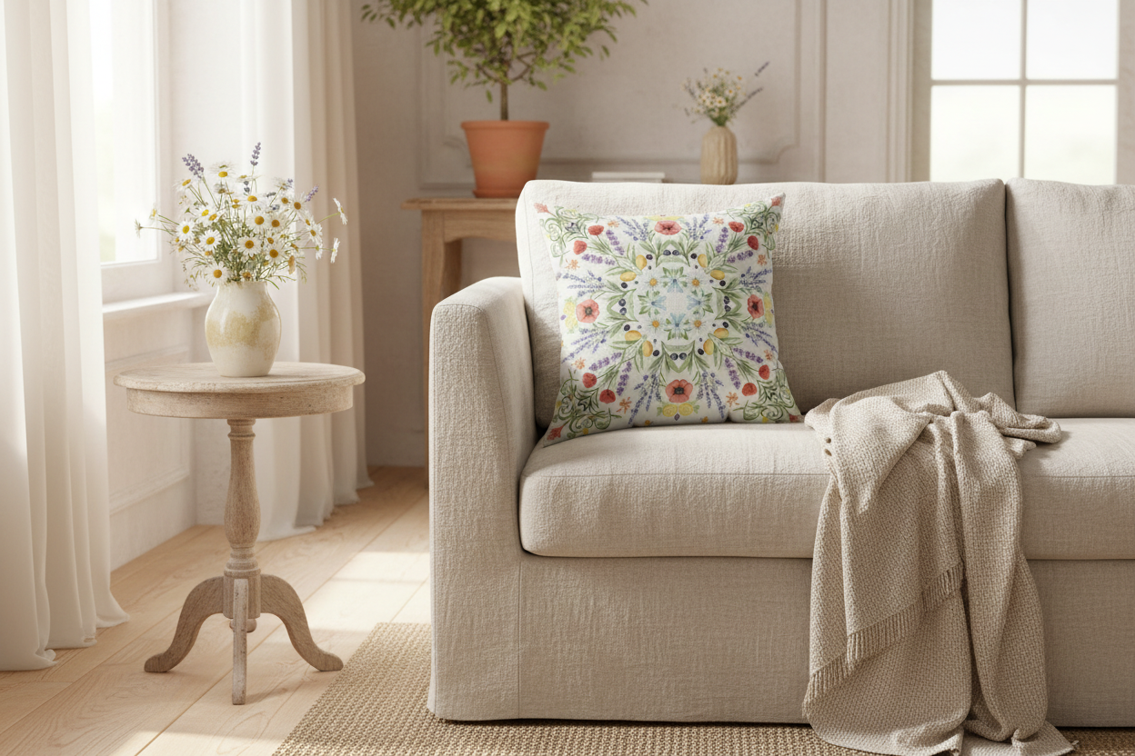 Botanical Bloom & Birds Throw Pillow