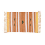 Handwoven Orange and White Patterned Cotton Rug with Fringes