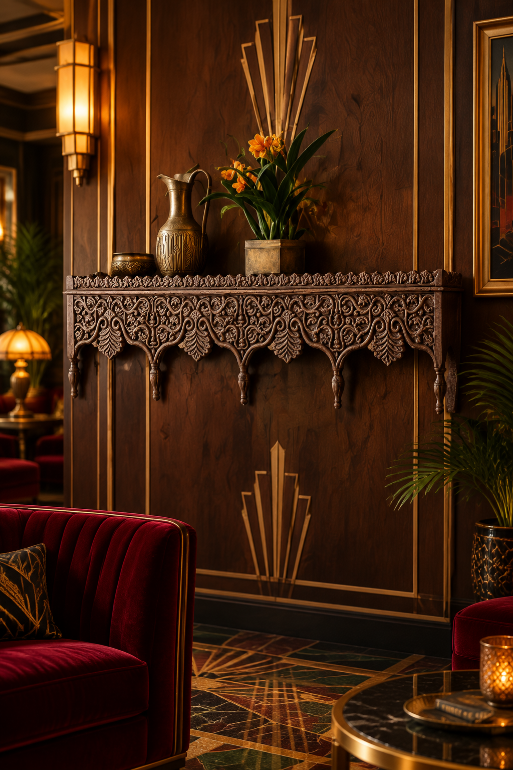 Royal Grime Hand Carved Wooden Wall Shelf