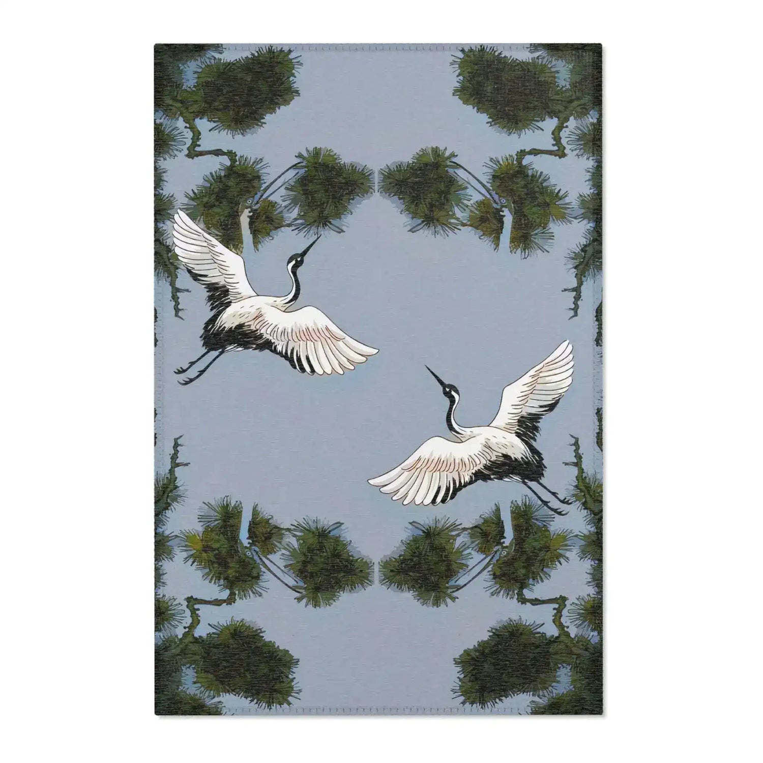 Flying Cranes Pine Forest Accent Rug