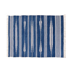 Handwoven Blue and White Stripe Patterned Cotton Rug with Fringes