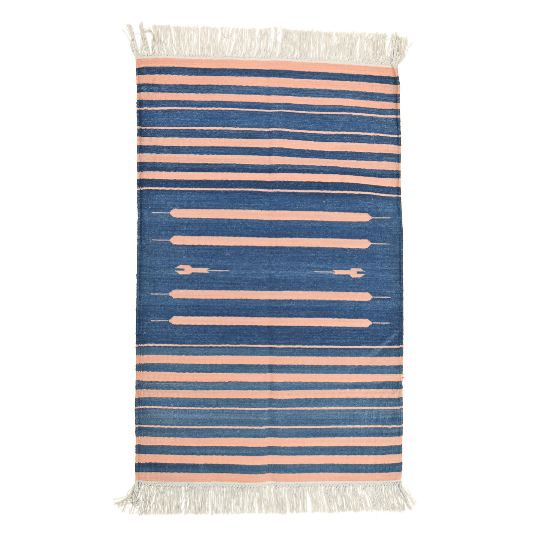 Immerse yourself in tranquility with the "Handwoven Peachy Azure Serenity Fringe Haven" cotton rug. Its soothing peachy hue blends seamlessly with calming azure tones, creating a serene atmosphere in any space. Finished with delicate fringes, this rug offers both comfort and style for a peaceful haven in your home.