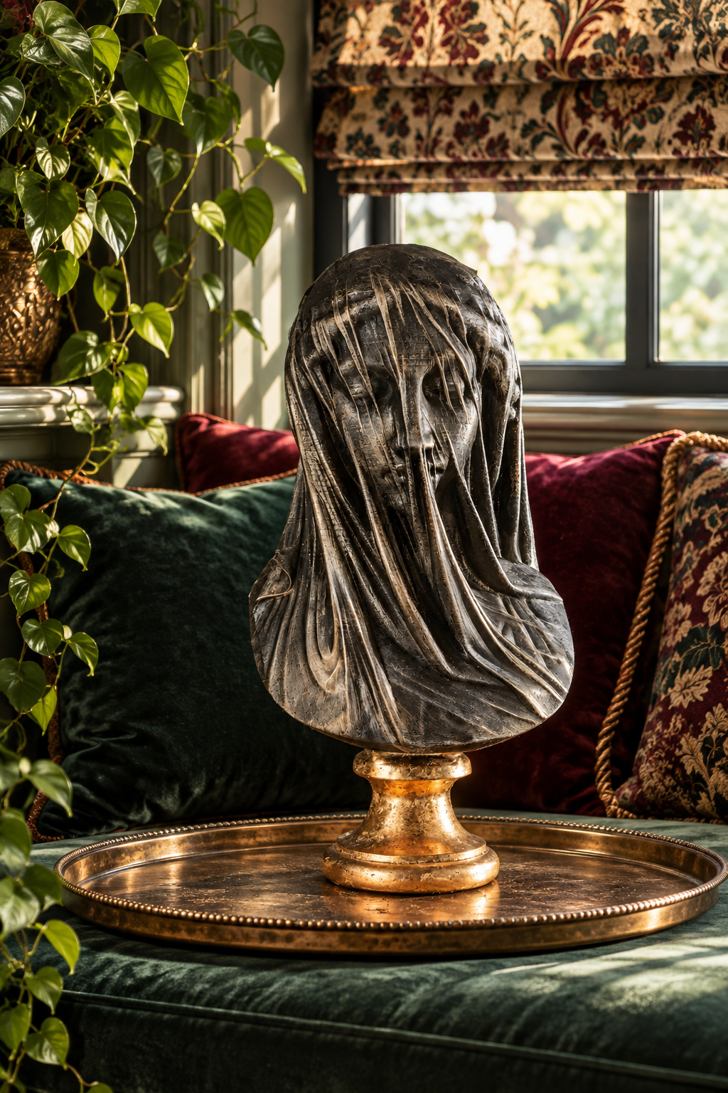 Veiled Virgin Mary Bust Statue