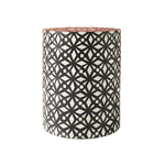 Cylindrical drum side table with black and white geometric star bone inlay