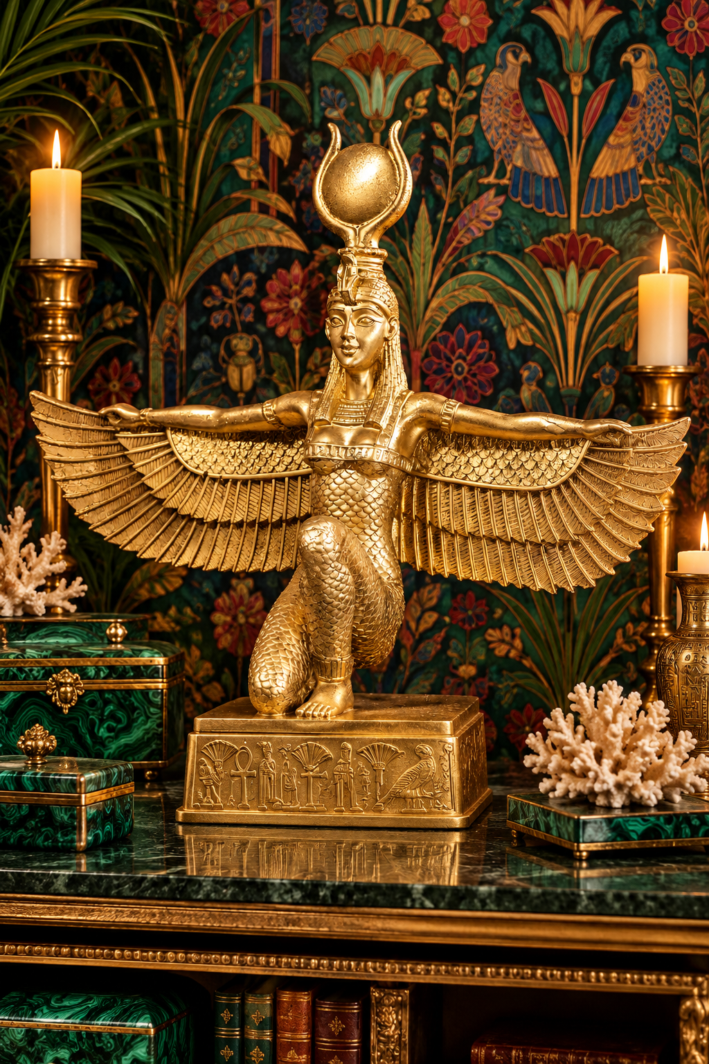 Gold Egyptian Goddess Isis with Wings Sculpture