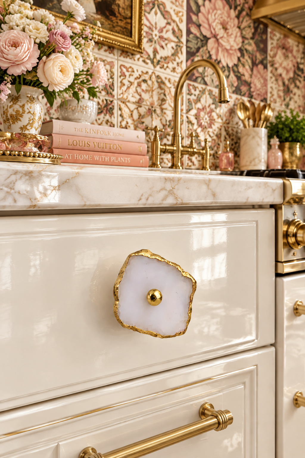 White Agate Stone Cabinet Drawer Knob - Set of 6