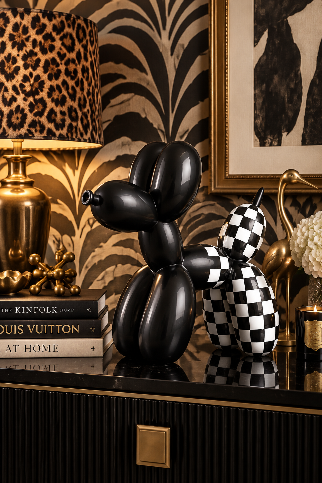 Checkered Balloon Dog Figurine