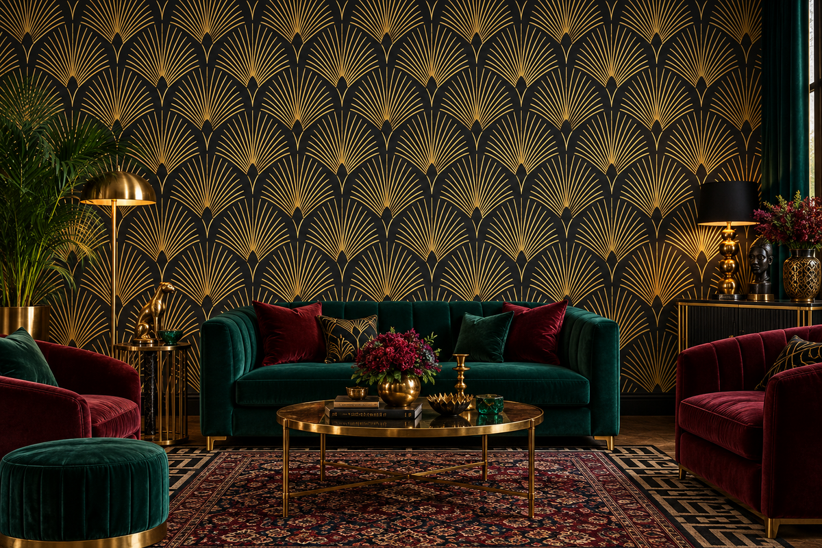 Black and Gold Art Deco Geo Wallpaper
