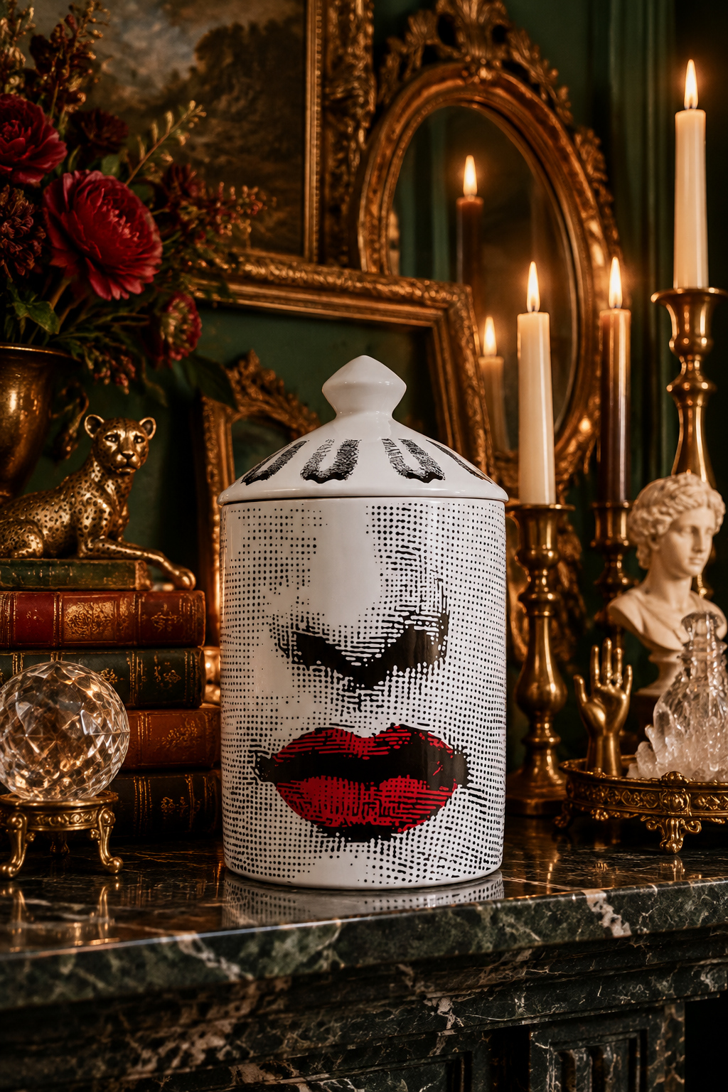 Red Lip Ceramic Candle Jar with Lid