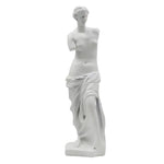 White standing Venus de Milo statue with draped robe detail, full-length front view on white background