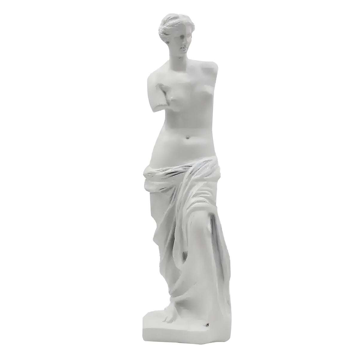 White standing Venus de Milo statue with draped robe detail, full-length front view on white background