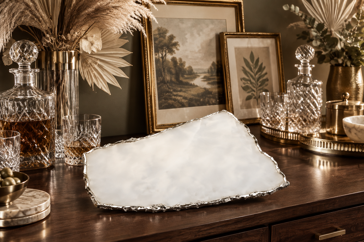 Serein Decor Agate Cheese Board with Gold Trim