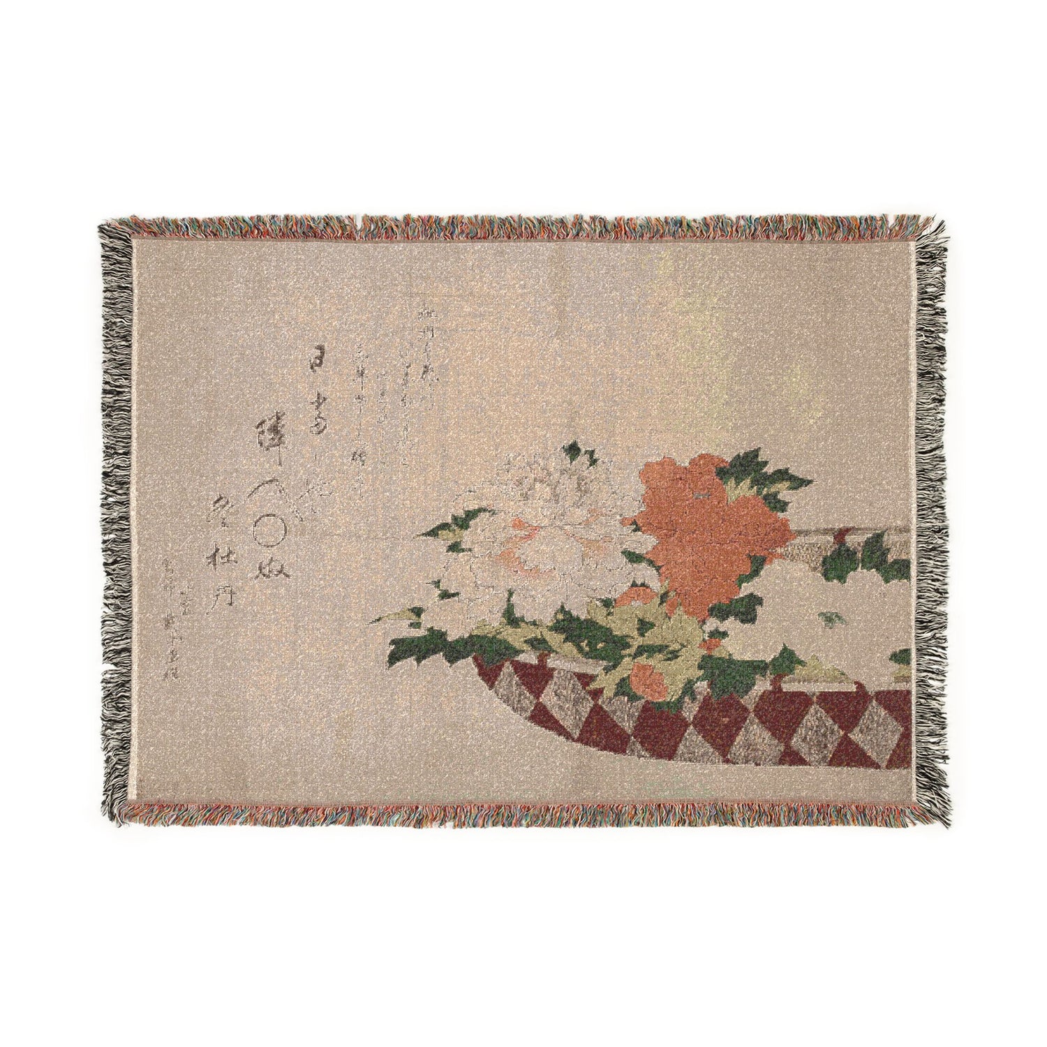 Basket of Peonies - Katsushika Hokusai Tapestry Blanket