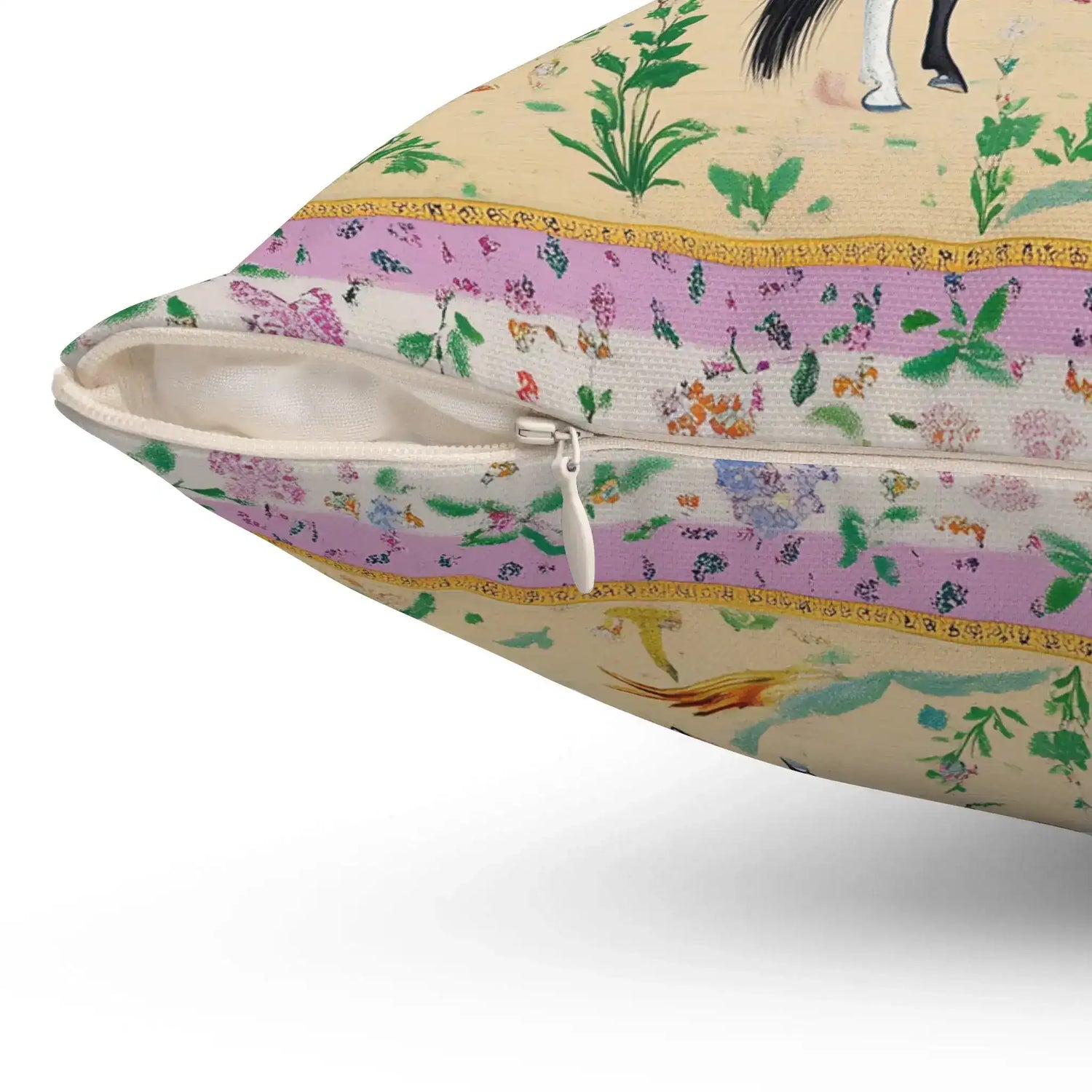 Royal Rider in Blossom Garden Throw Pillow