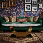 Half Moon Gold Stainless Steel Marble Table styled in a room setting