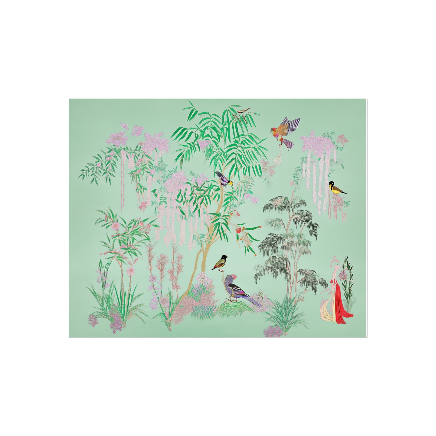 Celadon Garden Birds Fine Art Poster