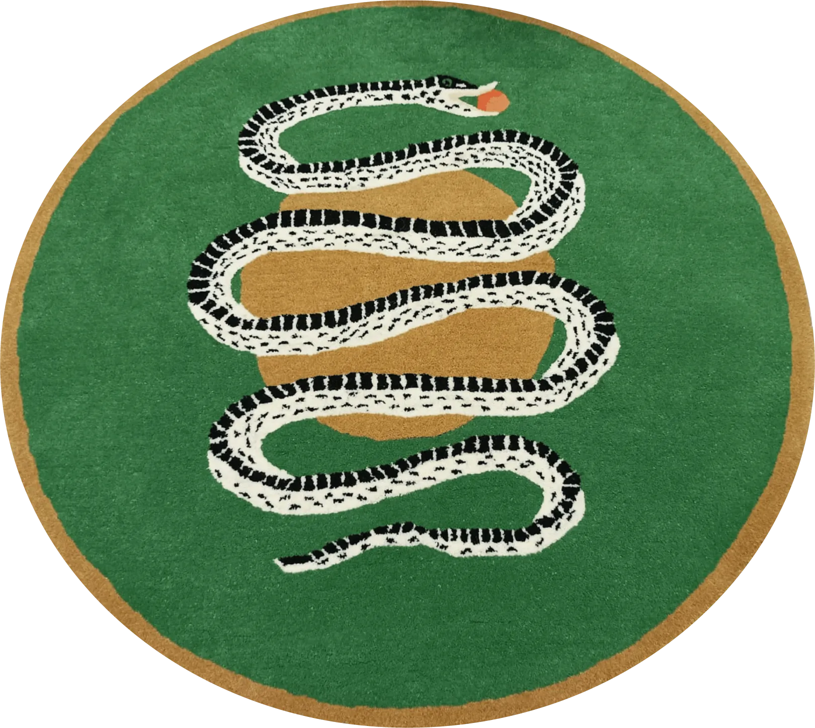 Snake and Apple Green Gold Round Hand Tufted Wool Rug