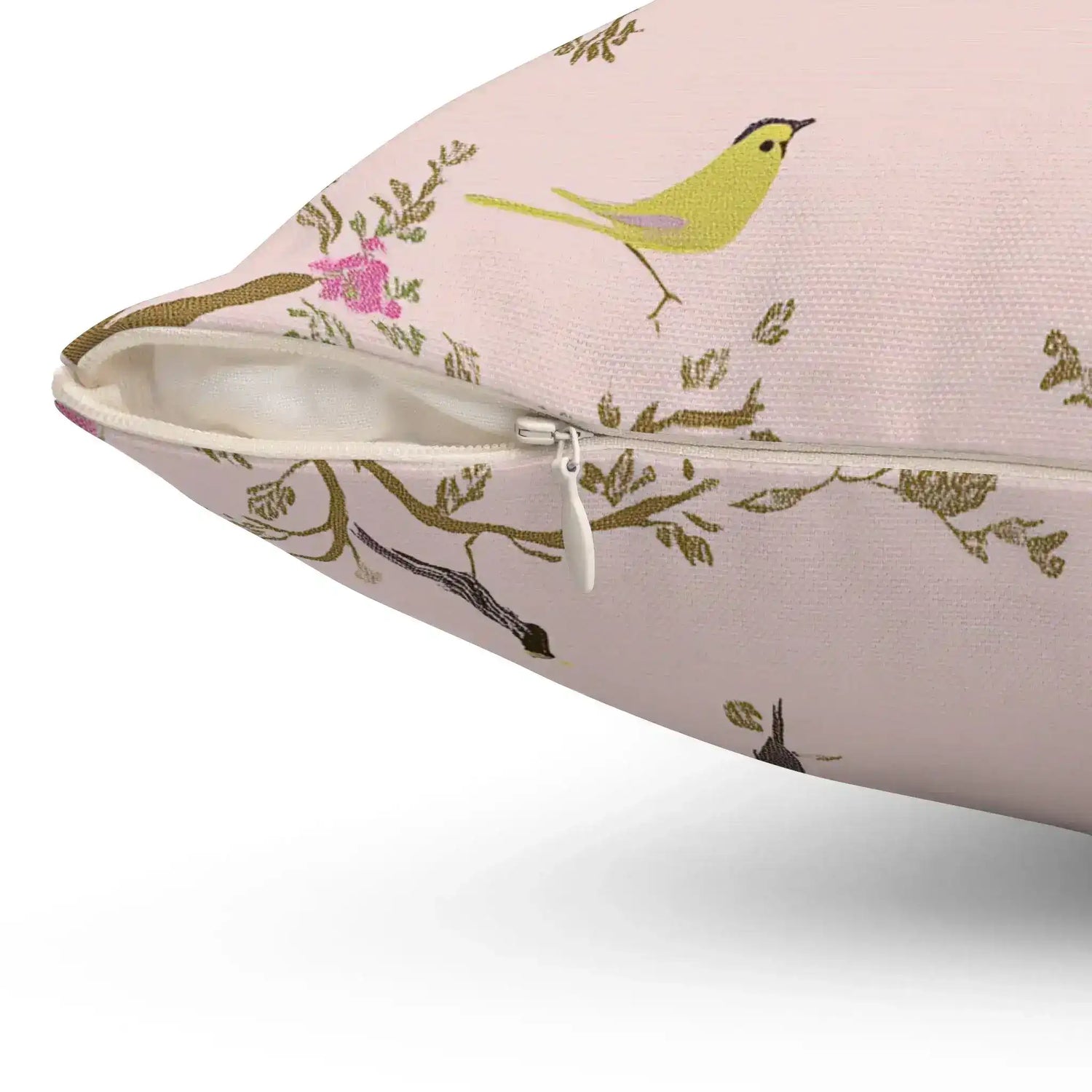 Vintage Bird & Blossom Throw Pillow 14"