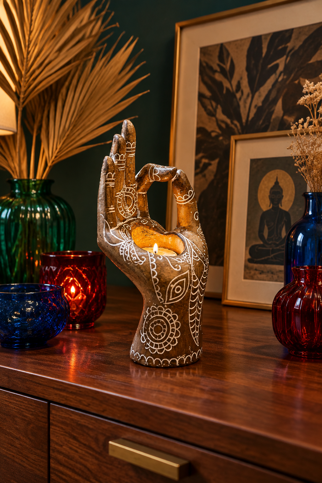 Hand Carved Buddha Mudra Hand Candle Holder