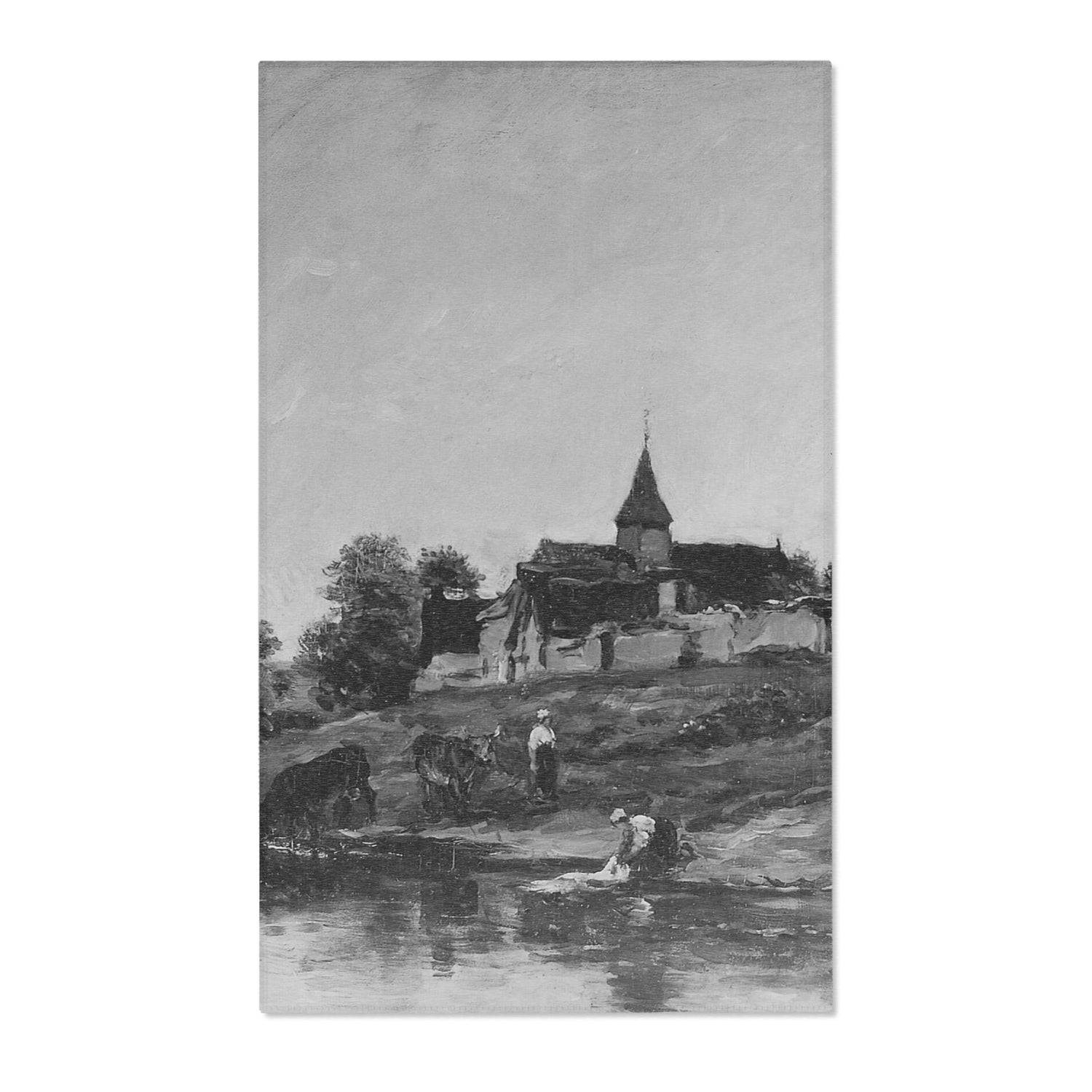 On the Bank of the Seine at Portejoie - Charles François Daubigny Area Rug