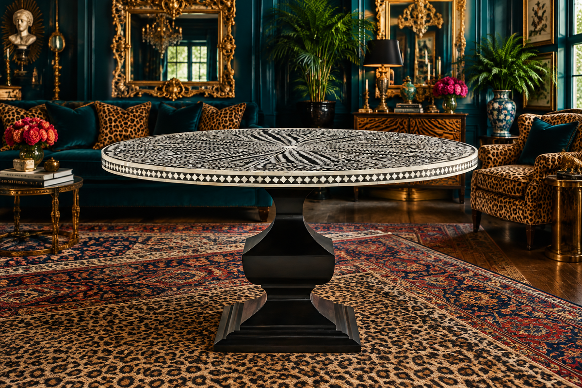 Lunar Hand Crafted Bone Inlay Floral Round Dining Table