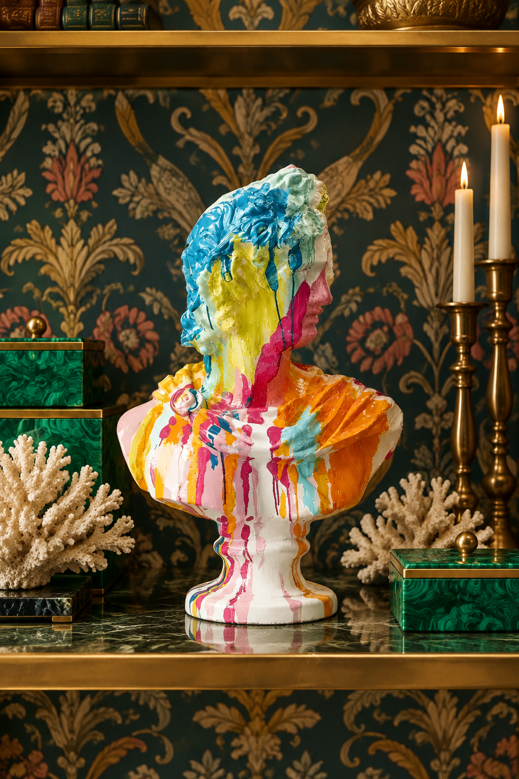 Colorful Splash Paint over David's Plaster Sculpture