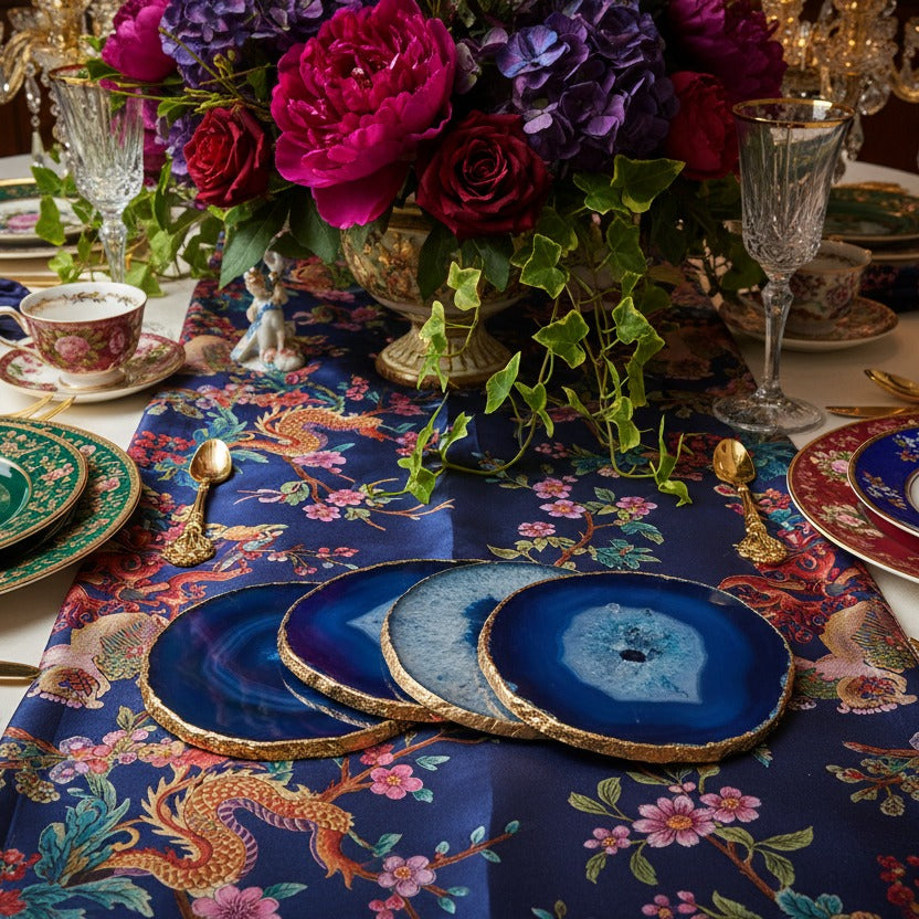 Blue Agate Coasters Set styled in a room setting