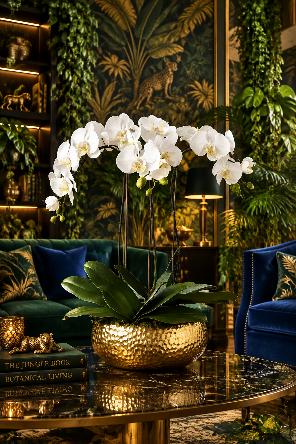 3 Stems White Phalaenopsis Arrangement in Golden Ceramic Pot