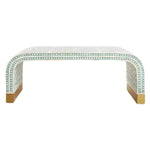Marrakech Waterfall Bone Inlay Coffee Table with ivory and teal geometric diamond pattern, curved waterfall legs